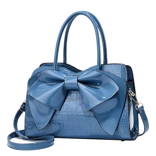 Kexpery Schultertasche mit Schleifen-Design, PU-Leder, modisch, mit abnehmbarem Riemen, lässige Tragetasche, einfarbig, Tragegriff oben für Damen, blau, 11.81*7.87*5.12inch von Kexpery