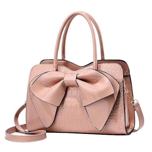 Kexpery Schultertasche mit Schleifen-Design, PU-Leder, modisch, mit abnehmbarem Riemen, lässige Tragetasche, einfarbig, Tragegriff oben für Damen, rose, 11.81*7.87*5.12inch von Kexpery