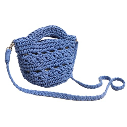 Kexpery Strandtasche aus Baumwolle, gehäkelt, gestrickt, Schultertasche mit Tragegriff oben, Umhängetasche, Urlaubstasche für Damen und Mädchen, blau, 230.00x160.00/9.06x6.3inch von Kexpery