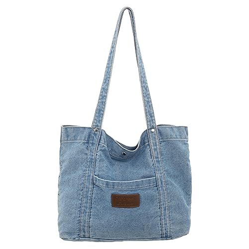 Kexpery Vielseitige Denim-Einkaufstasche mit großer Kapazität, einfarbig, für Damen, Alltag, Pendeln, Damen, Jeans, hellblau, 440.00x310.00x100.00mm/17.32x12.2x3.94inch von Kexpery