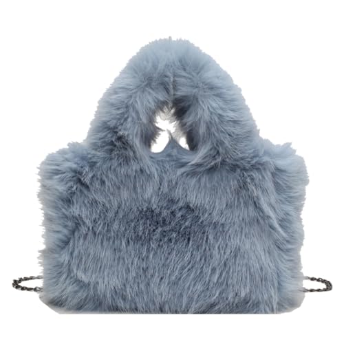 Kexpery Weiche Fuzzy-Umhängetasche für Damen, pelzige Tragetasche, lässige Umhängetasche mit Kette, vielseitige Tasche für den Alltag (blau) von Kexpery