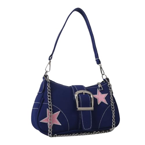 Kexpery Y2k Damen-Halbmondtasche, lässige Hobo-Tasche, Sternkette, Schultertasche, vielseitige Crossbody-Achseltasche, Mädchen, stilvolle Geldbörsen, blau, 250.00x135.00x75.00mm/9.84x5.31x2.95inch von Kexpery