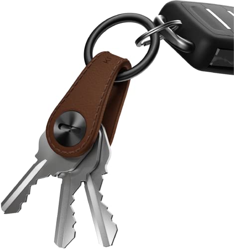 KeySmart Mini Leder Schlüsselorganisator Schlüsselanhänger - Karabinerclip enthalten, Autoschlüsselanhänger befestigen - Bis zu 5 Schlüssel, braunes Leder von KeySmart