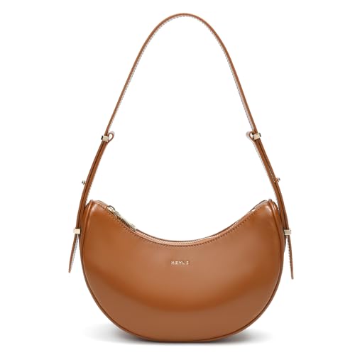 Keyli Halbmond-Umhängetasche für Damen, wasserdicht, Leder, Crossbody-Taschen, verstellbar, Hobo-Handtaschen, Geldbörsen mit 2 Schultergurten, Braun von Keyli