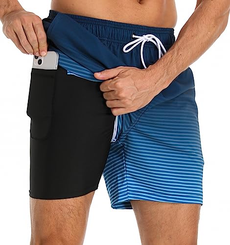 Kfnire Badehose Herren mit Kompression Liner Wasserabweisend Badehose für Herren Badeshorts Männer Schwimmhose 2 in 1 Atmungsaktiv Schnelltrocknend Badehosen mit Innenhose und Reißverschlusstaschen von Kfnire