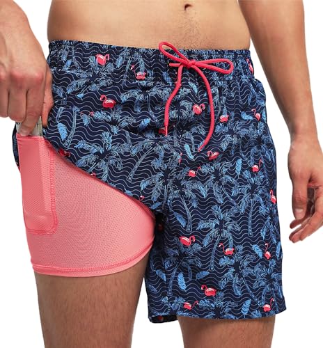 Kfnire Badehose Herren mit Kompression Liner Wasserabweisend Badehose für Herren Badeshorts Männer Schwimmhose 2 in 1 Atmungsaktiv Schnelltrocknend Badehosen mit Innenhose und Reißverschlusstaschen von Kfnire