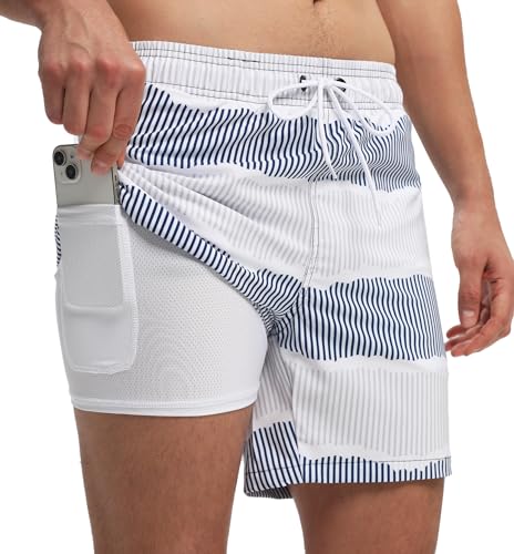 Kfnire Badehose Herren mit Kompression Liner Wasserabweisend Badehose für Herren Badeshorts Männer Schwimmhose 2 in 1 Atmungsaktiv Schnelltrocknend Badehosen mit Innenhose und Reißverschlusstaschen von Kfnire