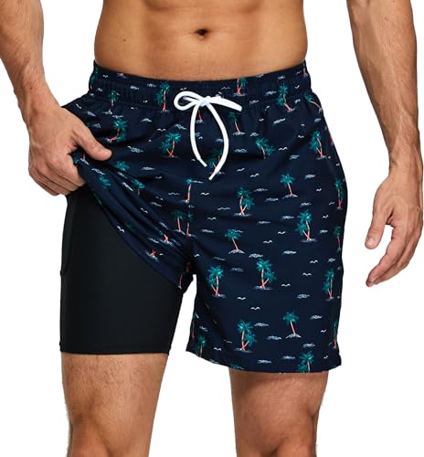 Kfnire Badehose Herren mit Kompression Liner Wasserabweisend Badehose für Herren Badeshorts Männer Schwimmhose 2 in 1 Atmungsaktiv Schnelltrocknend Badehosen mit Innenhose und Reißverschlusstaschen von Kfnire