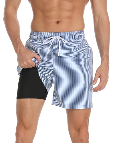 Kfnire Badehose Herren mit Kompression Liner Wasserabweisend Badehose für Herren Badeshorts Männer Schwimmhose 2 in 1 Atmungsaktiv Schnelltrocknend Badehosen mit Innenhose und Reißverschlusstaschen von Kfnire