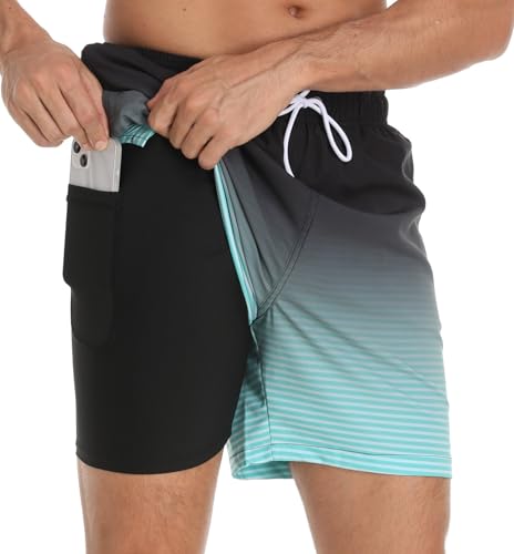 Kfnire Badehose Herren mit Kompression Liner Wasserabweisend Badehose für Herren Badeshorts Männer Schwimmhose 2 in 1 Atmungsaktiv Schnelltrocknend Badehosen mit Innenhose und Reißverschlusstaschen von Kfnire