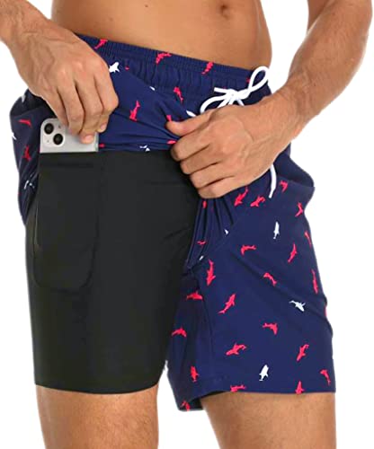 Kfnire Badehose Herren mit Kompression Liner Wasserabweisend Badehose für Herren Badeshorts Männer Schwimmhose 2 in 1 Atmungsaktiv Schnelltrocknend Badehosen mit Innenhose und Reißverschlusstaschen von Kfnire