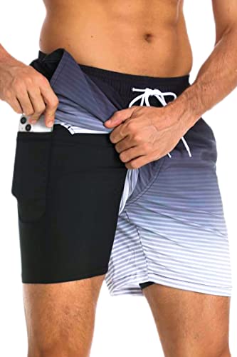 Kfnire Badehose Herren mit Kompression Liner Wasserabweisend Badehose für Herren Badeshorts Männer Schwimmhose 2 in 1 Atmungsaktiv Schnelltrocknend Badehosen mit Innenhose und Reißverschlusstaschen von Kfnire