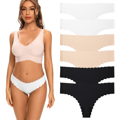 Kfnire Tanga Damen String Nahtlos Atmungsaktiv Unterwäsche Frauen Unsichtbarer Unterhosen Damen Tanga, 6er-Pack von Kfnire