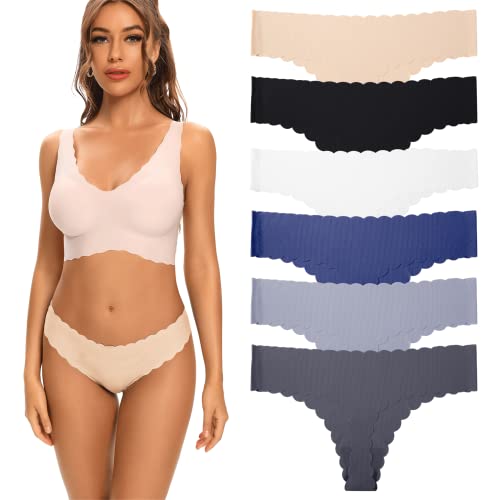 Kfnire Tanga Damen String Nahtlos Atmungsaktiv Unterwäsche Frauen Unsichtbarer Unterhosen Damen Tanga, 6er-Pack von Kfnire