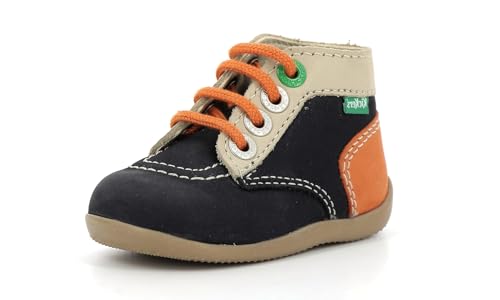 Kickers Unisex Baby Bonzip-2 Oxford-Schuh, Marineblau Beige Orange, 19 EU von Kickers