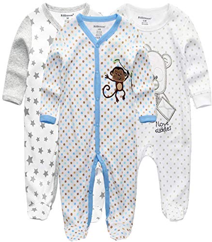 Kiddiezoom Unisex Schlafstrampler Baby Jungen Overall 3er Pack Pyjamas Baumwolle Strampler Jumpsuits Langarm Spieler Babykleidung mit von Kiddiezoom