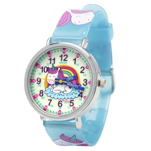 Kiddus Lern Armbanduhr für Kinder, Jungen und Mädchen. Analoge Armbanduhr mit Zeitlernübungen, japanischen Quarzwerk, gut lesbar, um ganz leicht zu Lernen, die Uhr zu lesen. von Kiddus