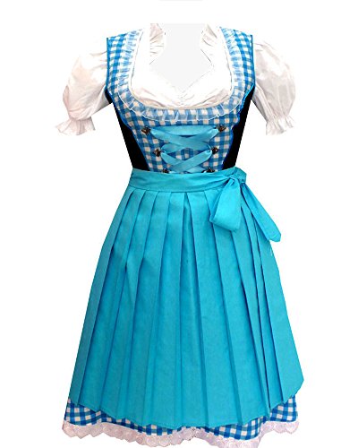 3tlg. Kinder Dirndl, Türkis Weis Kariert, 128 von Kiddy Tracht