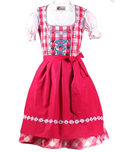 3tlg. Kinder Dirndl Kind, Hotpink Weis Kariert, 104 von Kiddy Tracht