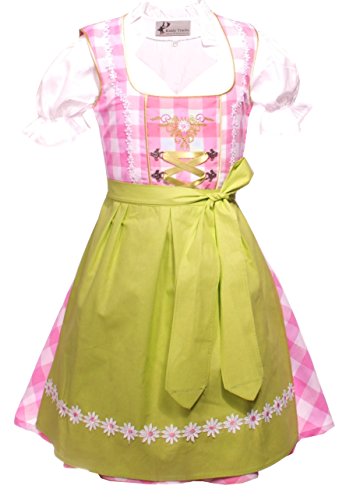 3tlg. Kinder Dirndl Kind, Rosa Weis Kariert, 128 von Kiddy Tracht