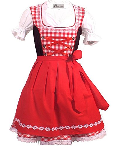 3tlg. Kinder Dirndl Kind, Rot Weis Kariert, 104 von Kiddy Tracht