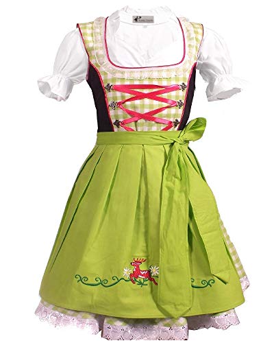 Trachtenkleid 3tlg. Kinder Dirndl Mädchen Kleid Gr. 92,104,116,128,140,146,152, Grün Weis Kariert, 104 von Kiddy Tracht