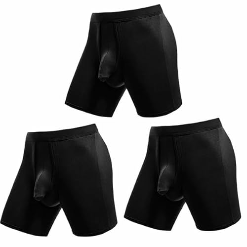 Kidmis 2023 Neueste Herren Boxershorts mit separatem Beutel, Boxershorts Herren Lang Bambus Rayon Atmungsaktiv Weich Männer Unterhosen mit Doppelter Beutel (Schwarz*3, 2XL) von Kidmis