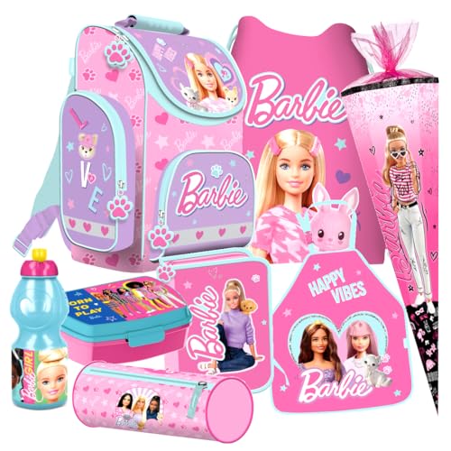 Barbie Mattel Schulranzen 8 Teile Set Ranzen Tornister Schultüte 85 cm mit Sticker-von-Kids4shop Tasche Federmappe Puppen Motiv von Kids4shop