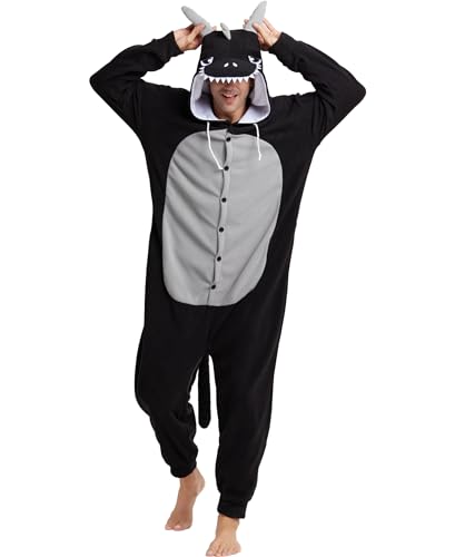 Kidukso Drache Onesie Einteiler Tier Dinosaurier Kostüm Erwachsene Pyjamas Halloween Weihnachten Cosplay Frauen Männer Schwarz M von Kidukso