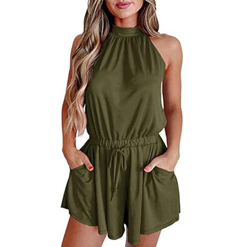 Frauen Tank Top Einfarbig Strampler Einteilige Shorts Mit Taschen Losse Fit Ärmellose Casual Shorts Overall Eleganter Overall von KieTeiiK