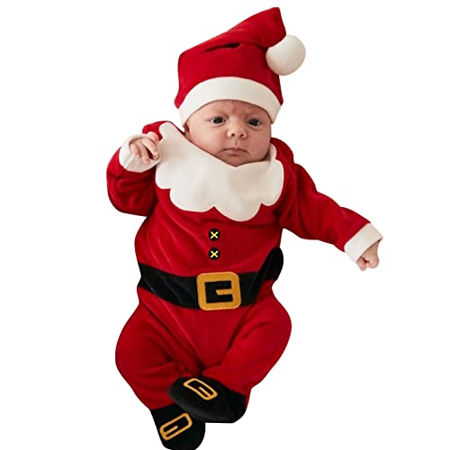 Baby Jungen und Mädchen Weihnachtskostüme, Baby Komplett Set Junge Strampler Overall Fleece Hut Outfits Säugling Weihnachten Jungen Jungen Strampler & Overall Walk Overall Santa (A-Red, 3-6 Months) von Kielsjajd