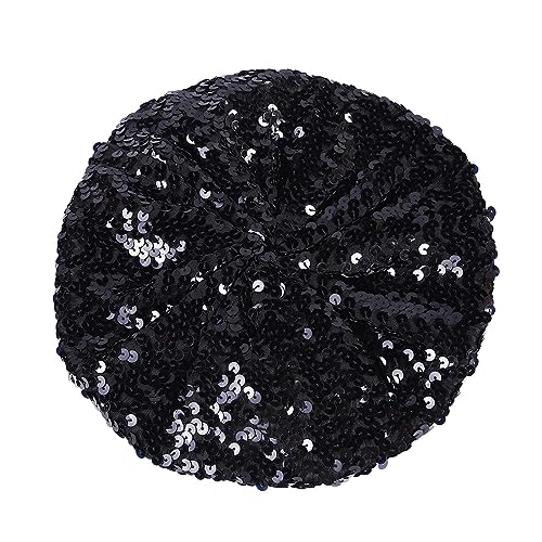 Baskenmütze Damen Pailletten Mütze Glitzer Barett Beret Kopfbedeckung Party Franzosenmütze Disco Damenmütze Paillettenmütze Karneval Kostüm Zubehör Damen Baskenmütze mit glitzernden (Black, One Size) von Kielsjajd