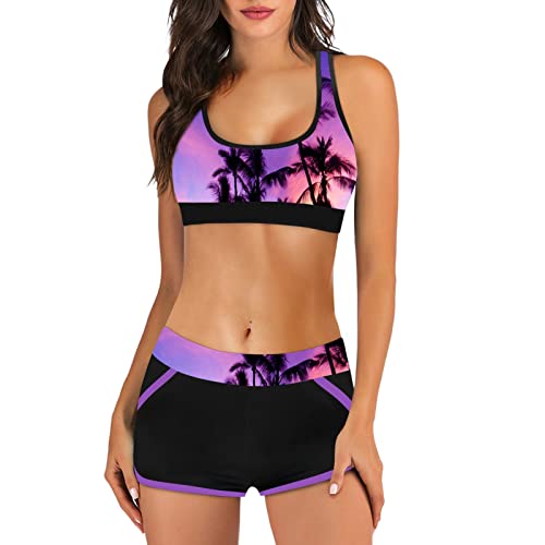 Bikini Damen Sport Push Up Oberteil Polster Badeanzug Zweiteiler Frauen Shorts Bikini Set Pads Strand Schwimmen Bademode 2 Teilig Damen Tankini Set zweiteilig Bauchweg mit Hot Pants (A-013, S) von Kielsjajd