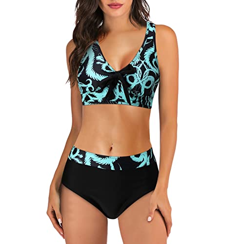 Bikini Damen Sport Push Up Oberteil Polster Badeanzug Zweiteiler Frauen Shorts Bikini Set Pads Strand Schwimmen Bademode 2 Teilig Damen Tankini Set zweiteilig Bauchweg mit Hot Pants (B-012, L) von Kielsjajd