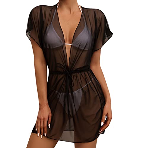 Damen Bikini Cover Up Strandkleider Sommer Sexy Tunika Beach Minikleid Lang Kleid Sommer Maxi Hoch Split Mesh Strandkleid Damen Sexy Bodycon Minikleid Transparente Strandkleid Minikleid (A-001, M) von Kielsjajd