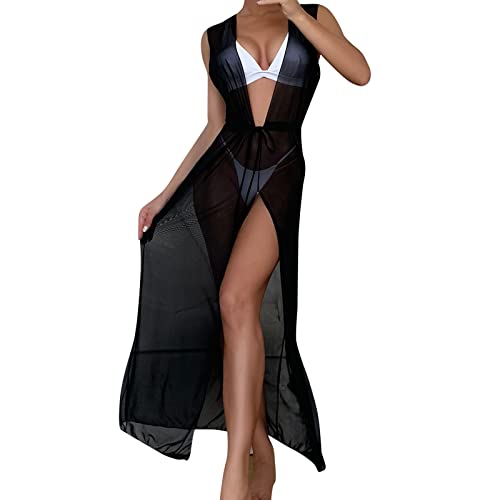 Damen Bikini Cover Up Strandkleider Sommer Sexy Tunika Beach Minikleid Lang Kleid Sommer Maxi Hoch Split Mesh Strandkleid Damen Sexy Bodycon Minikleid Transparente Strandkleid Minikleid (B-019, M) von Kielsjajd