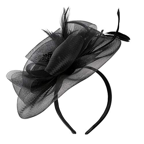 Damen Fascinator Hut atmungsaktiv Braut Feder Blumen Kopfschmücke Brautschmuck Haar Clip Hut für Party Kirche Hochzeit Festival, Party Damen Tea Fascinator Stirnband Damen Fascinator (Black, One Size) von Kielsjajd