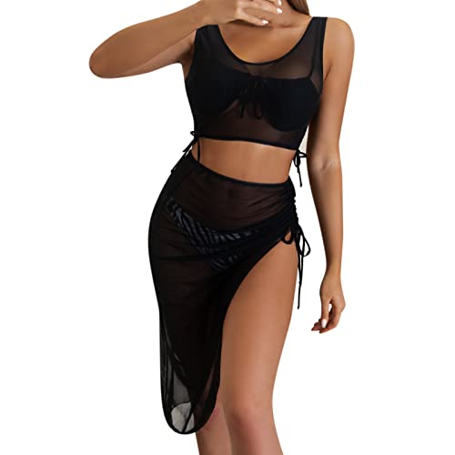 Damen Quaste Trim Cover Up Tops mit Rock Set Beach Cover Up Beach Wrap Bikini Wrap Cover Up Bademode Set (B-001, L) von Kielsjajd