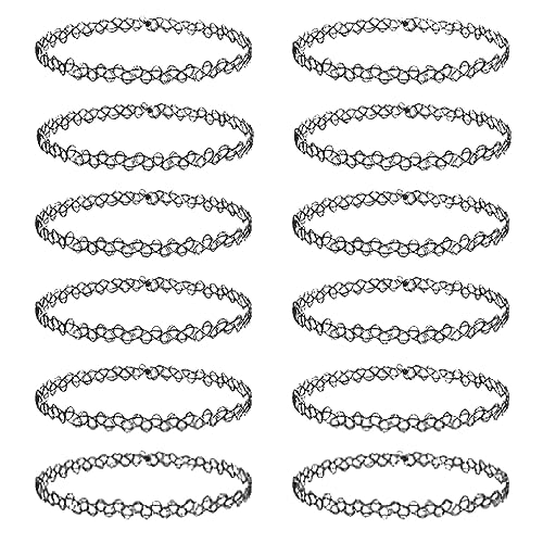 Kielsjajd 12-teiliges Halsband-Halsketten-Set mit elastischem Stretch-Schmuck für Damen Mädchen, Geschenkpackung Bommel Anhänger Kunstfell (Black, One Size) von Kielsjajd