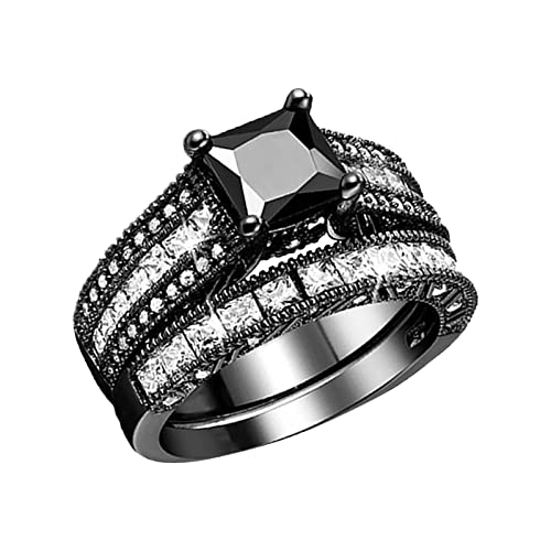 Kielsjajd 2 in 1 Womens Classic Black Ring Diamond Verlobung Tabletop Der Ringe Figuren (Black, 10) von Kielsjajd