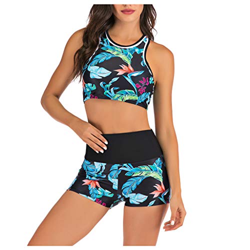 Kielsjajd Bikini Damen Sport Push Up Oberteil Polster Badeanzug Zweiteiler Frauen Shorts Bikini Set Pads Strand Schwimmen 2 Teilig Damen Tankini Set zweiteilig Bauchweg mit Hot Pants (C-001, L) von Kielsjajd