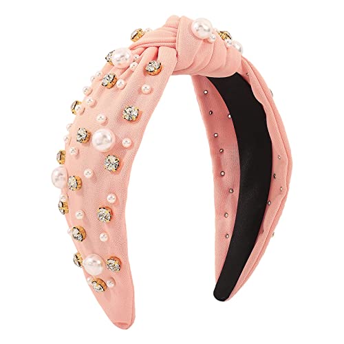 Lauf Set Kleidung Herren Modische Stirnbänder für Frauen Mädchen Stirnbänder Vintage Stirnband breiter Knoten Perlen Haarreifen für lässige Hochzeit Stirnband Boxen (Pink, One Size) von Kielsjajd