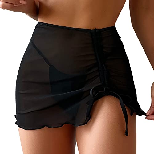 Sportrock Damen Kurz Sexy Schwarz Strandrock Durchsichtig Bikinirock Strand Schwimmrock Transparente Chiffon Rock Kurz Strandrock Transparent Wrap Skirt Bikini Cover Up (C-001, L) von Kielsjajd