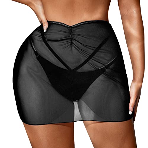 Sportrock Damen Kurz Sexy Schwarz Strandrock Durchsichtig Bikinirock Strand Schwimmrock Transparente Chiffon Rock Kurz Strandrock Transparent Wrap Skirt Bikini Cover Up (F-001, S) von Kielsjajd