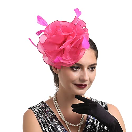 Tennis Stirnband Herren Hut für Frauen, Hochzeit, Cocktail, Mesh, Federn, Haarspange, Teeparty-Stirnband Babyset (Hot Pink, One Size) von Kielsjajd