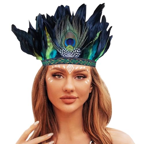 Wunderschöner Feder Kopfschmuck Federschmuck Federkopfschmuck Schmuck Karnevalsschmuck- Aufregendes Damen-Kostüm-Zubehör Federschmuck - für Karneval (Black, One Size) von Kielsjajd