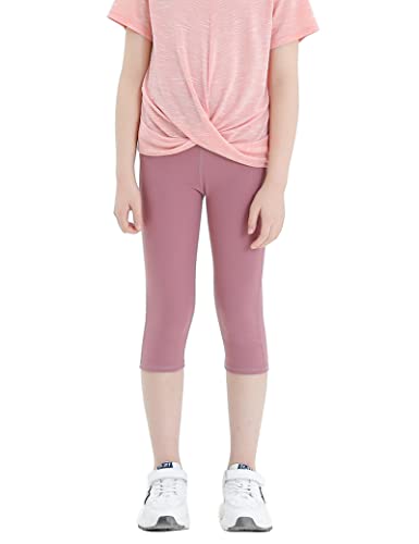 Kiench Mädchen Capri Leggings Sport Kurz 3/4 Yoga Hosen mit Taschen Lila EU Größe 116-122/5-6 Jahre Etikett 120 von Kiench