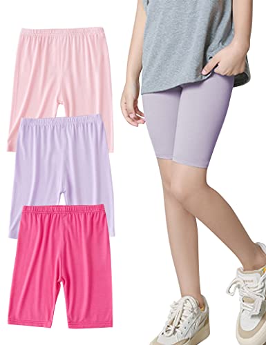 Kiench Mädchen Kurze Leggings Sommer Dünne Radler-Hosen 3er-Pack Rosa & Rosenrot & Lila EU Größe 116/5-6 Jahre Etikett 120 von Kiench