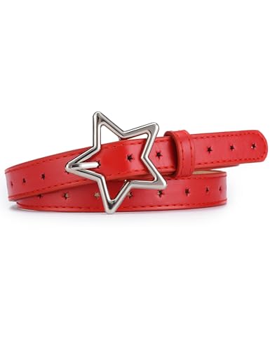 Kiench Mädchen Ledergürtel mit Stern Schnalle Kinder PU Leder Gürtel Rot Hüftumfang 60-85cm = Gesamtlänge 93cm Kiench Mädchen Ledergürtel mit Stern Schnalle Kinder PU Leder Gürtel Rot Hüftumfang 60-85cm = Gesamtlänge 93cm von Kiench