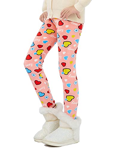 Kiench Mädchen Leggings Gefüttert Warm Thermo Hosen Rosa Herzen EU Größe 158/12 Jahre Etikett 160 von Kiench